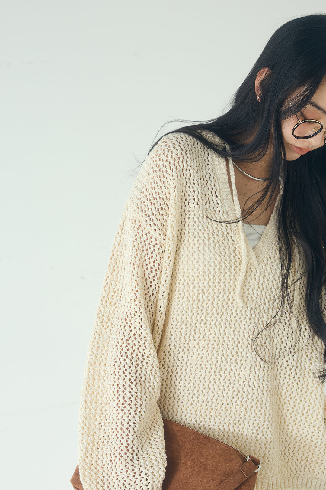 [SET]ミックスメッシュキーネックプルオーバー+ギャザーティアードマキシスカート(2set)