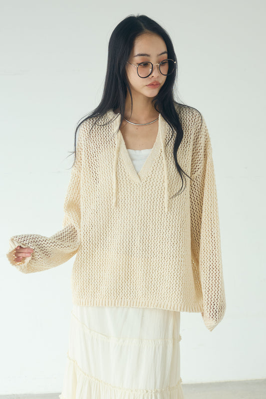 【着回しセット】[SET]ミックスメッシュキーネックプルオーバー+レースハーフジップアップフーディー +ベルト付きツータックワイドパンツ(3set)