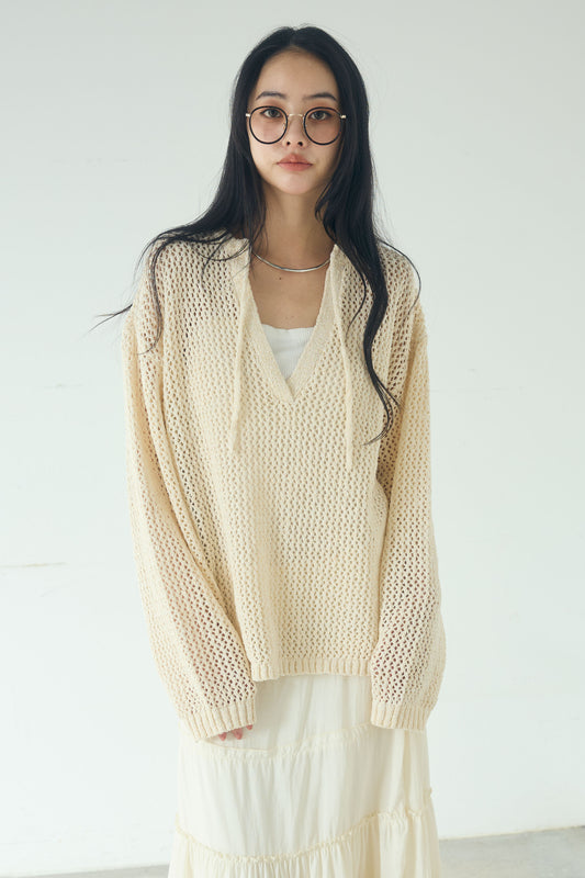 【着回しセット】[SET]ミックスメッシュキーネックプルオーバー+レースハーフジップアップフーディー +ベルト付きツータックワイドパンツ(3set)