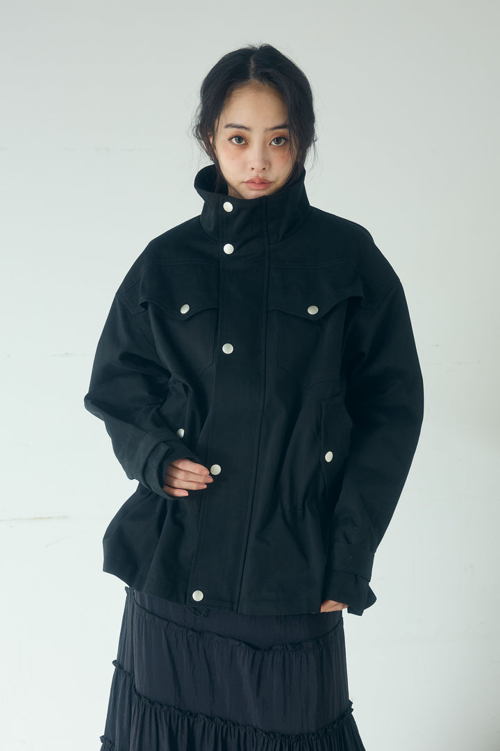 スタンドネックサイド絞りアウター