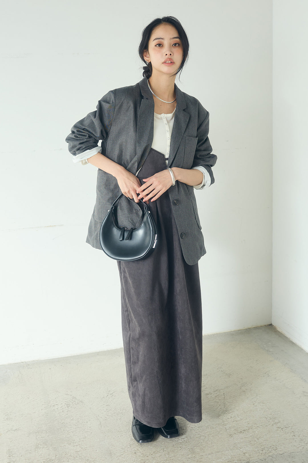 [SET]リネンライクテーラードジャケット+スエードポンチキャミワンピース(2set)