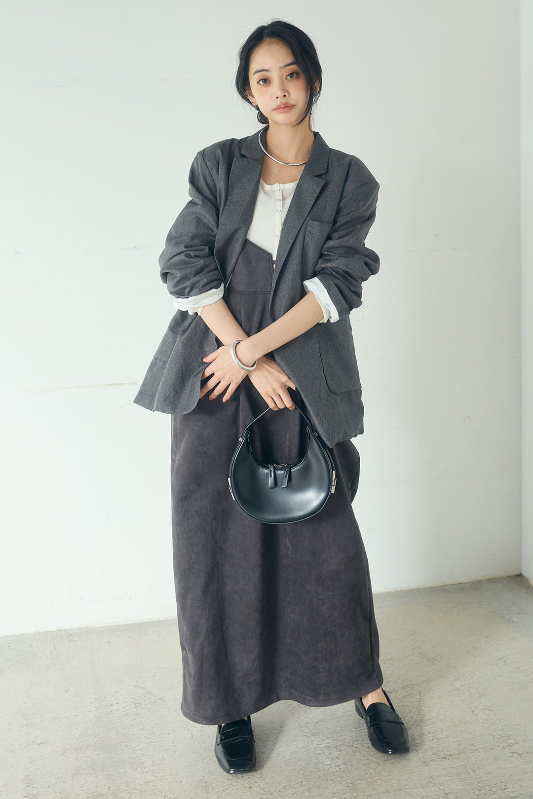 [SET]リネンライクテーラードジャケット+スエードポンチキャミワンピース(2set)