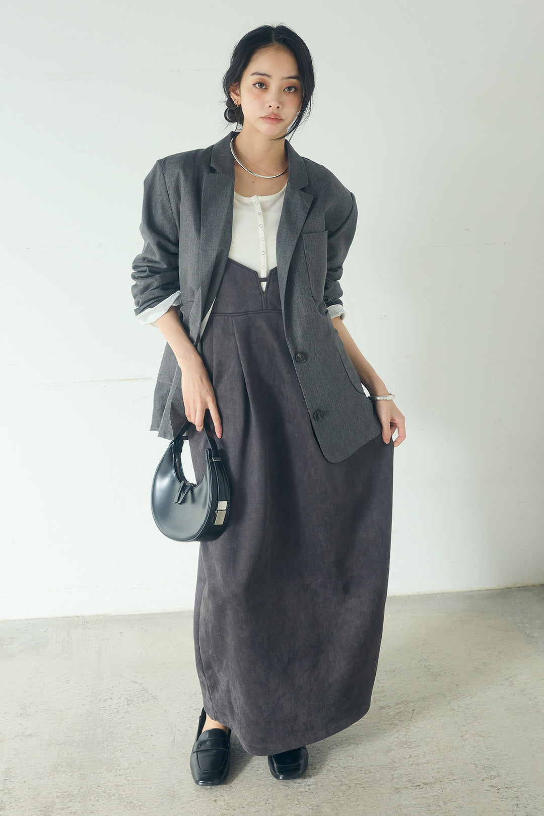 [SET]リネンライクテーラードジャケット+スエードポンチキャミワンピース(2set)