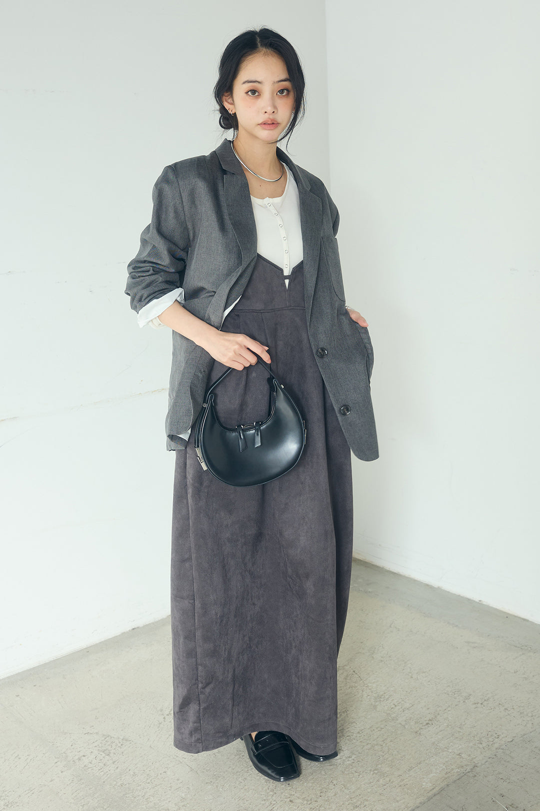 [SET]リネンライクテーラードジャケット+スエードポンチキャミワンピース(2set)