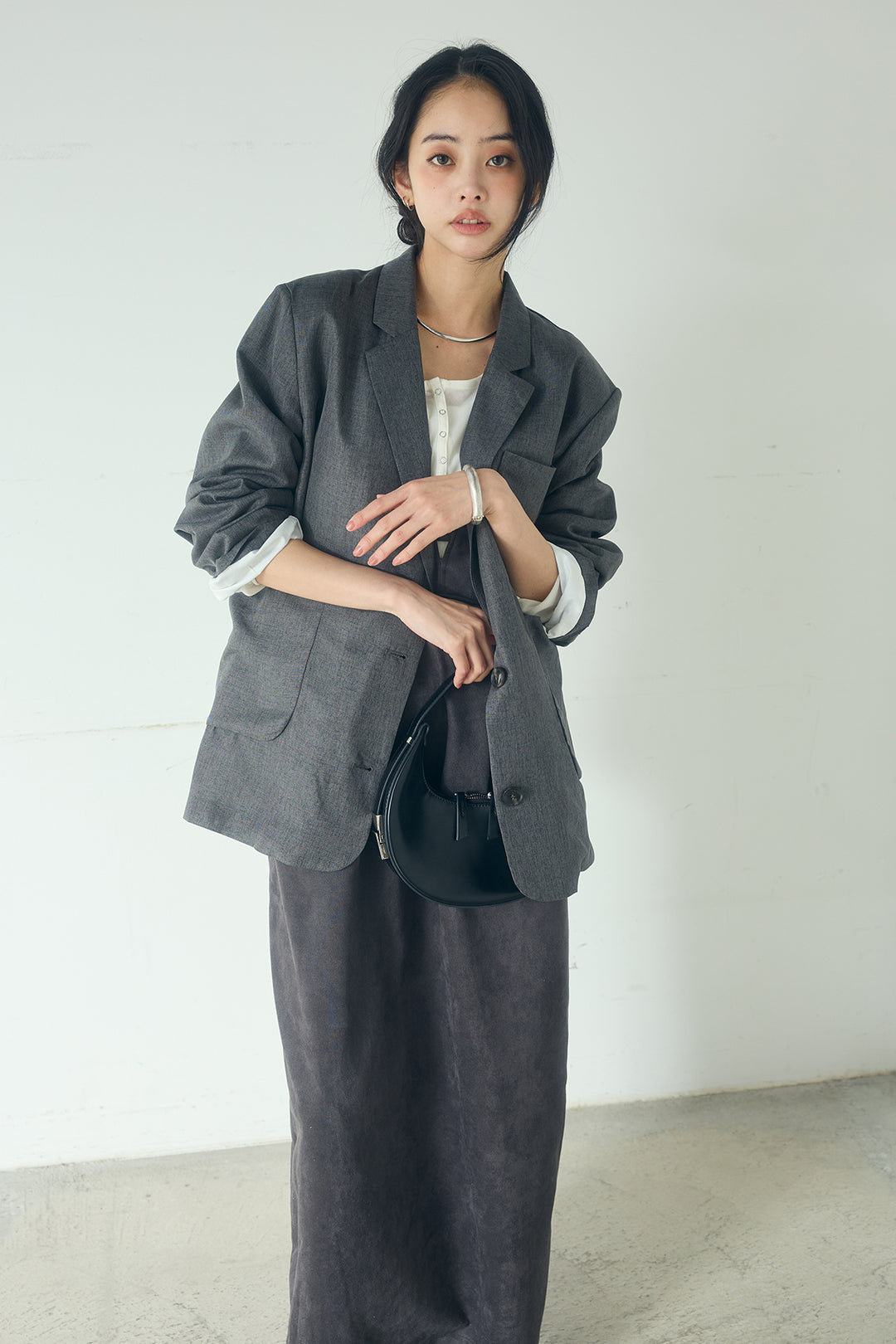 [SET]リネンライクテーラードジャケット+スエードポンチキャミワンピース(2set)