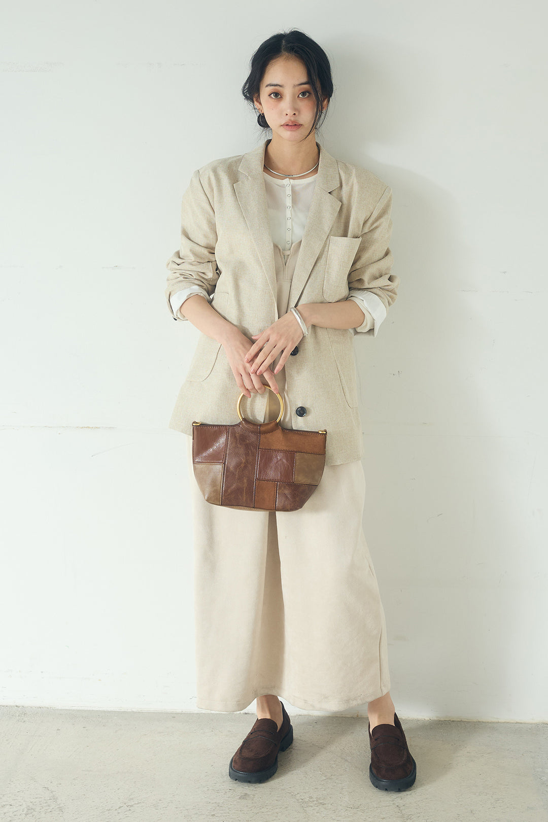 [SET]リネンライクテーラードジャケット+スエードポンチキャミワンピース(2set)