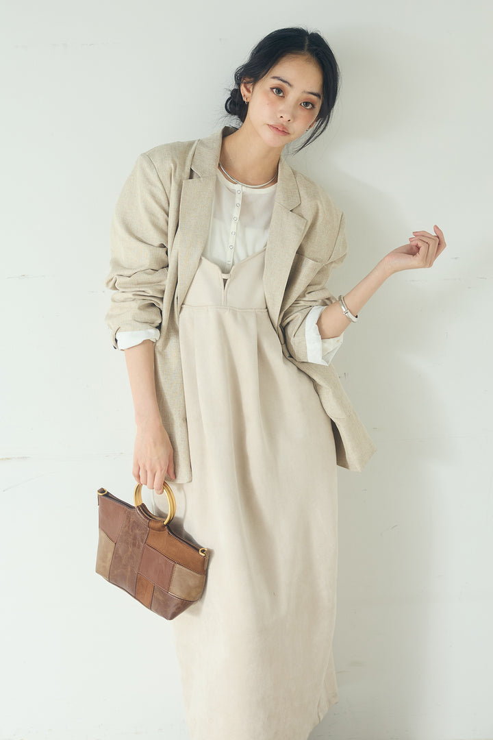 [SET]リネンライクテーラードジャケット+スエードポンチキャミワンピース(2set)