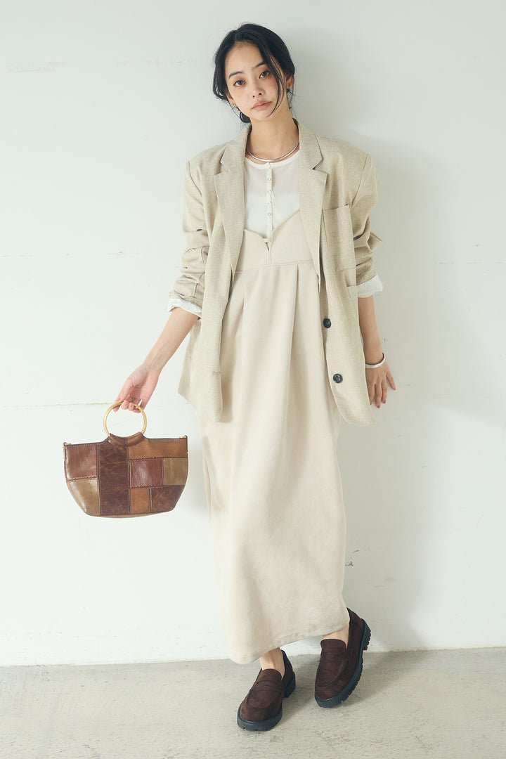 [SET]リネンライクテーラードジャケット+スエードポンチキャミワンピース(2set)