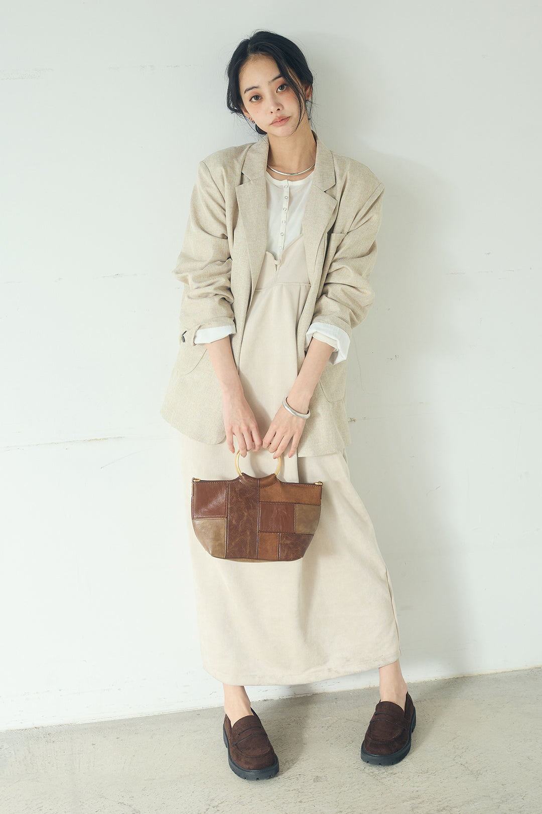 [SET]リネンライクテーラードジャケット+スエードポンチキャミワンピース(2set)