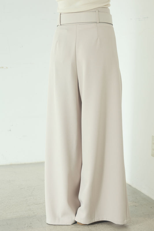 【着回しセット】[SET]ミックスメッシュキーネックプルオーバー+レースハーフジップアップフーディー +ベルト付きツータックワイドパンツ(3set)