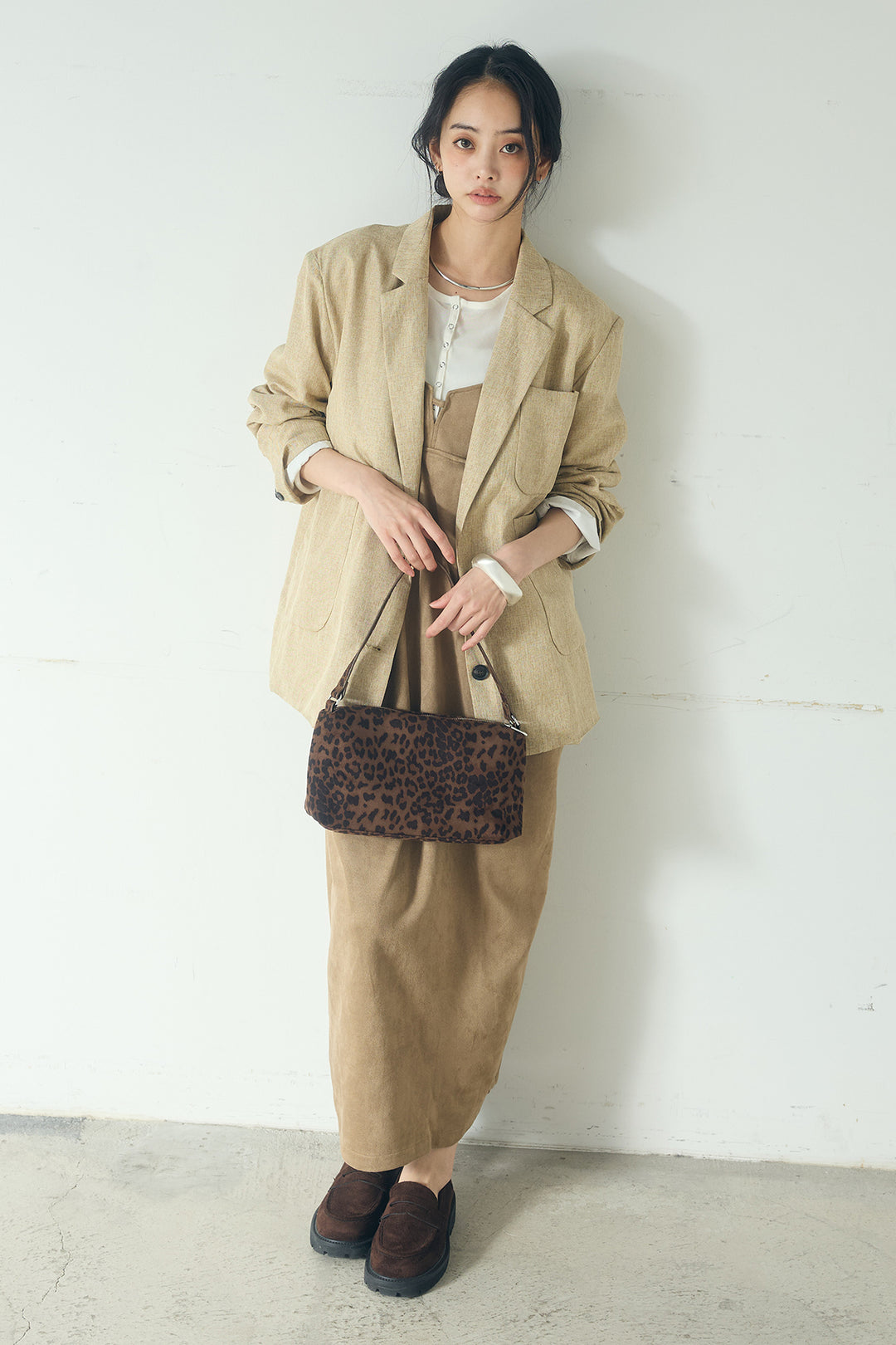 [SET]リネンライクテーラードジャケット+スエードポンチキャミワンピース(2set)