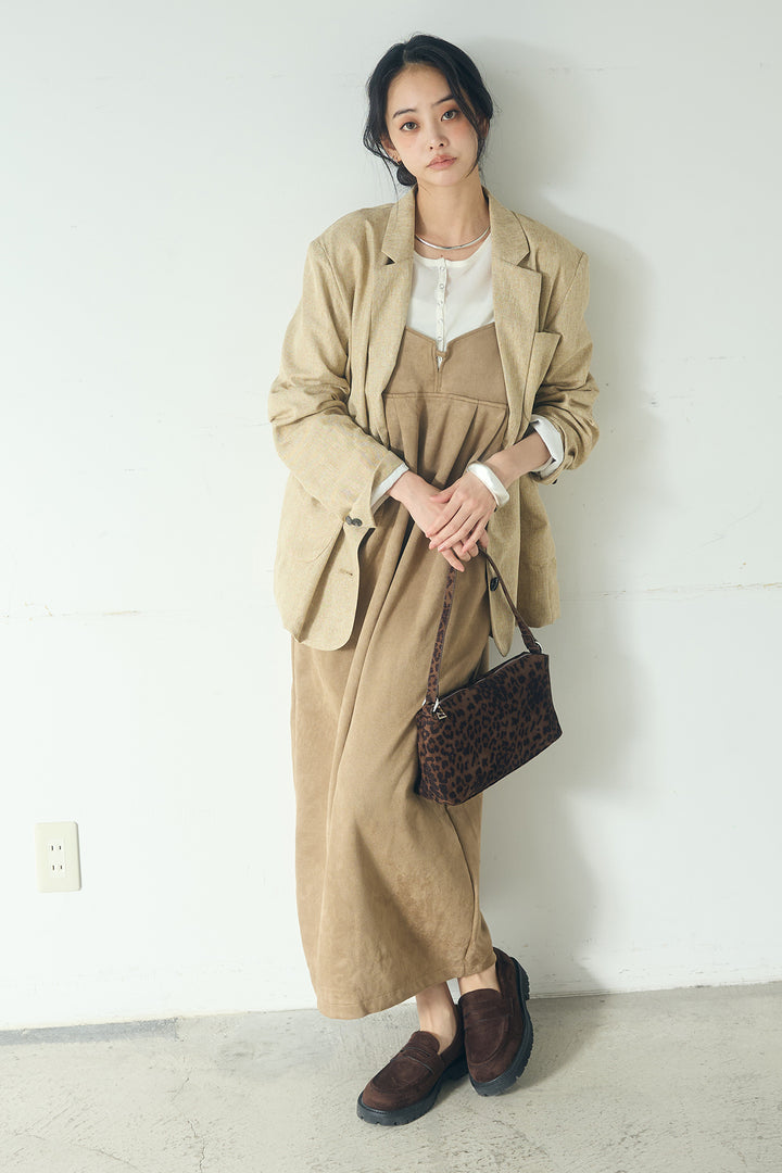 [SET]リネンライクテーラードジャケット+スエードポンチキャミワンピース(2set)