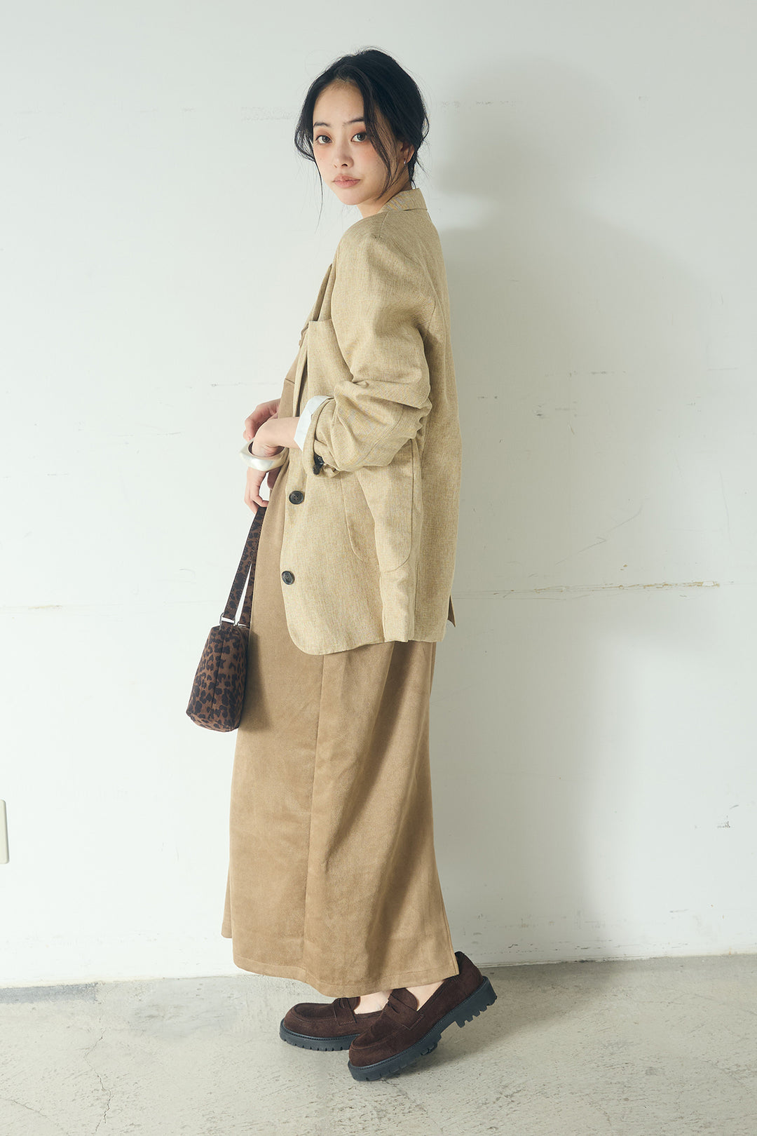 [SET]リネンライクテーラードジャケット+スエードポンチキャミワンピース(2set)