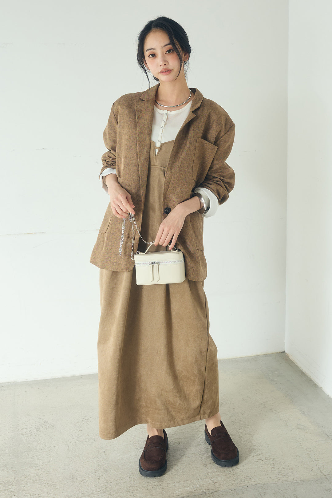 [SET]リネンライクテーラードジャケット+スエードポンチキャミワンピース(2set)