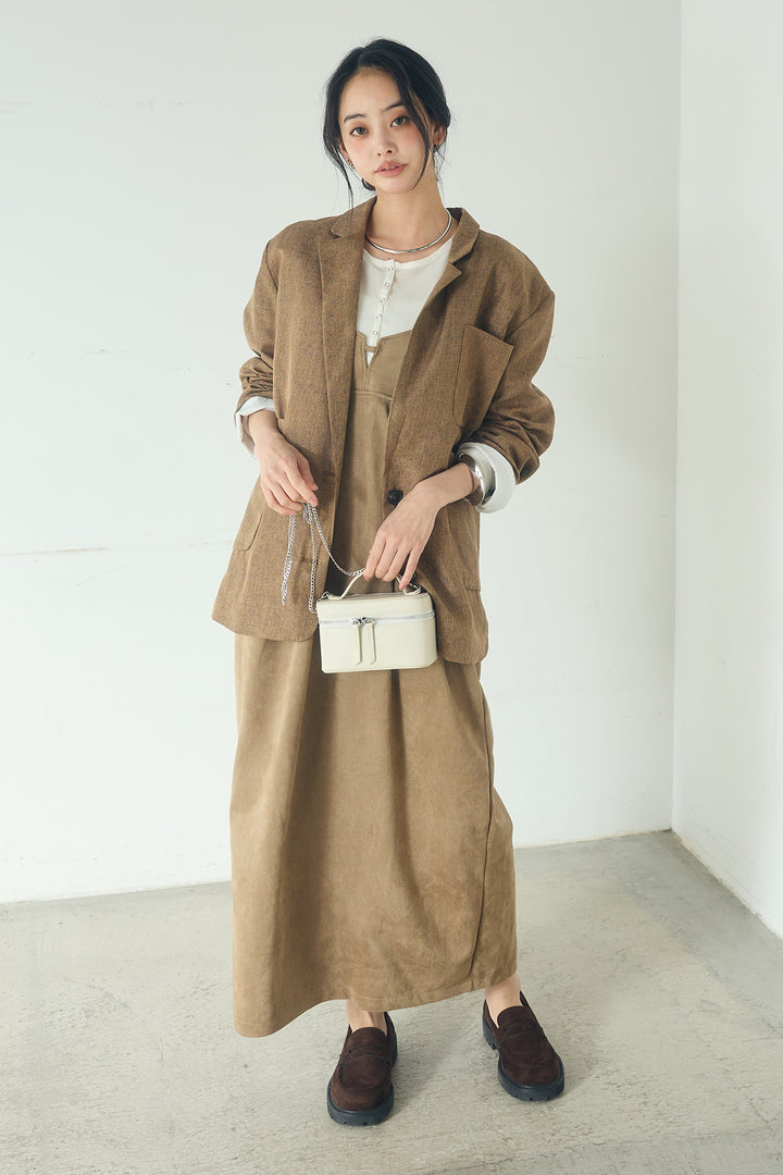 [SET]リネンライクテーラードジャケット+スエードポンチキャミワンピース(2set)