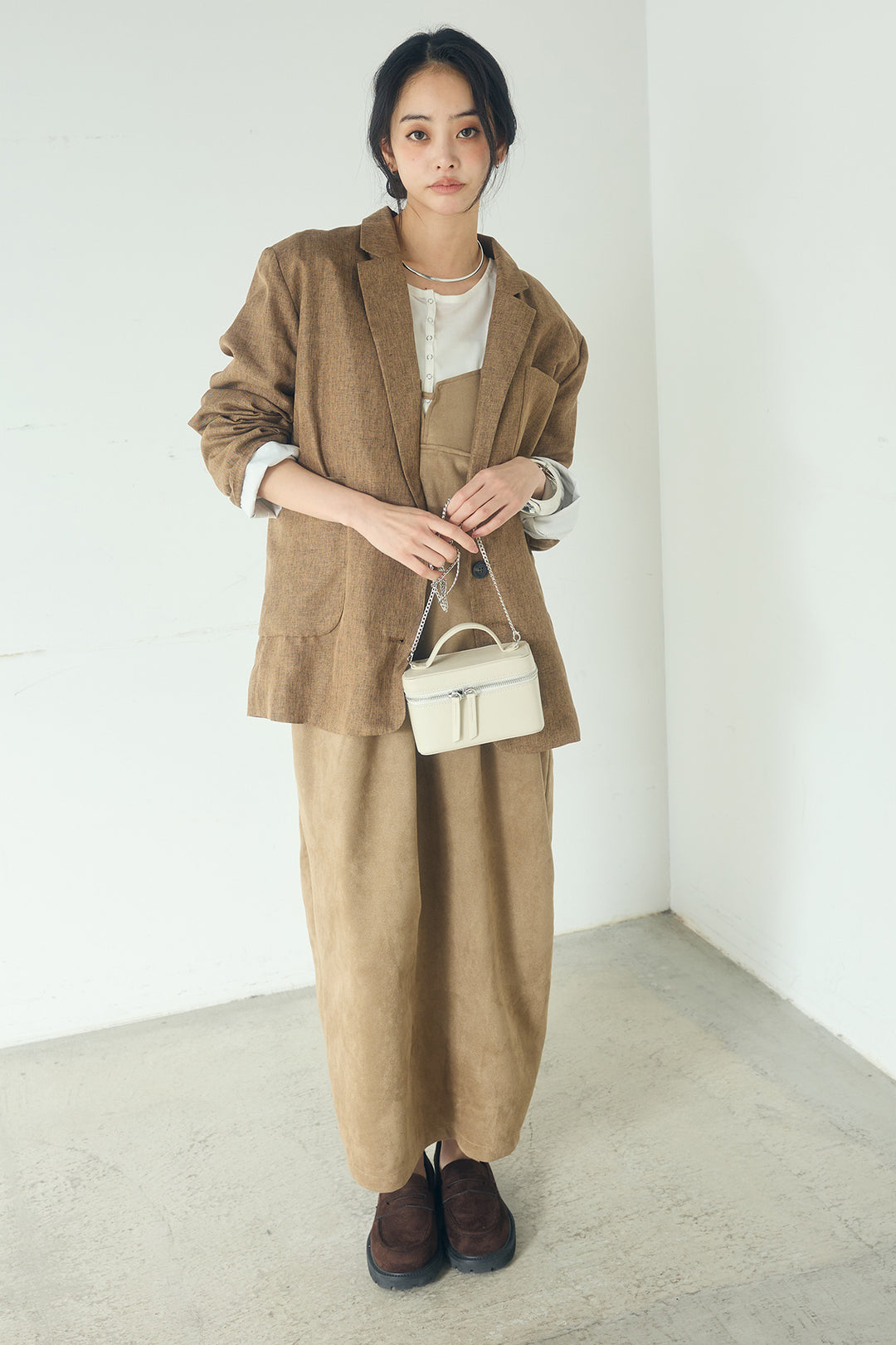 [SET]リネンライクテーラードジャケット+スエードポンチキャミワンピース(2set)