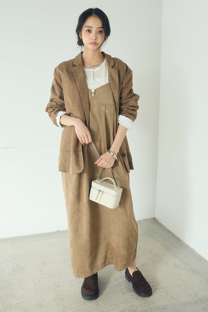 [SET]リネンライクテーラードジャケット+スエードポンチキャミワンピース(2set)