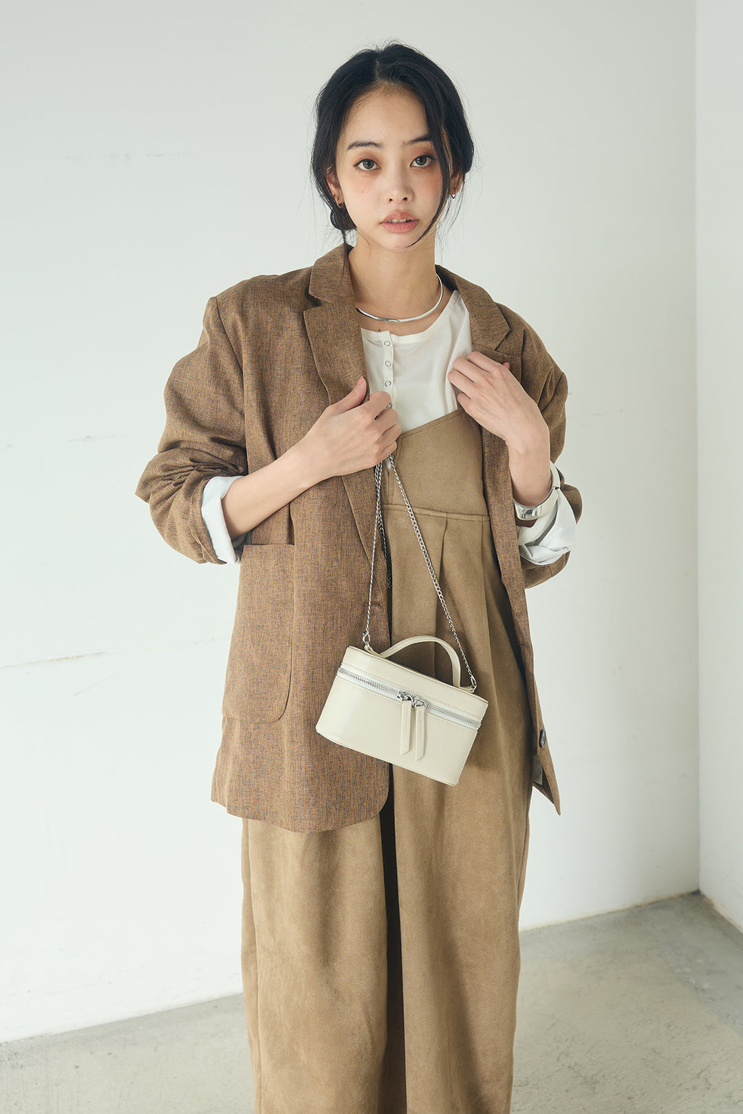 [SET]リネンライクテーラードジャケット+スエードポンチキャミワンピース(2set)