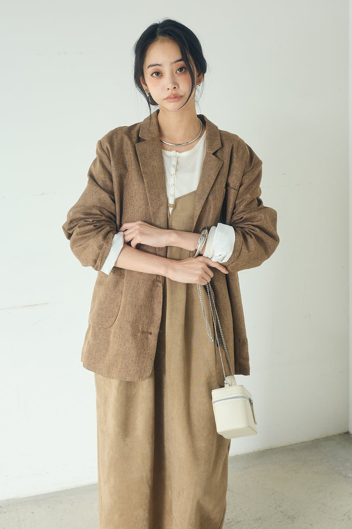 [SET]リネンライクテーラードジャケット+スエードポンチキャミワンピース(2set)
