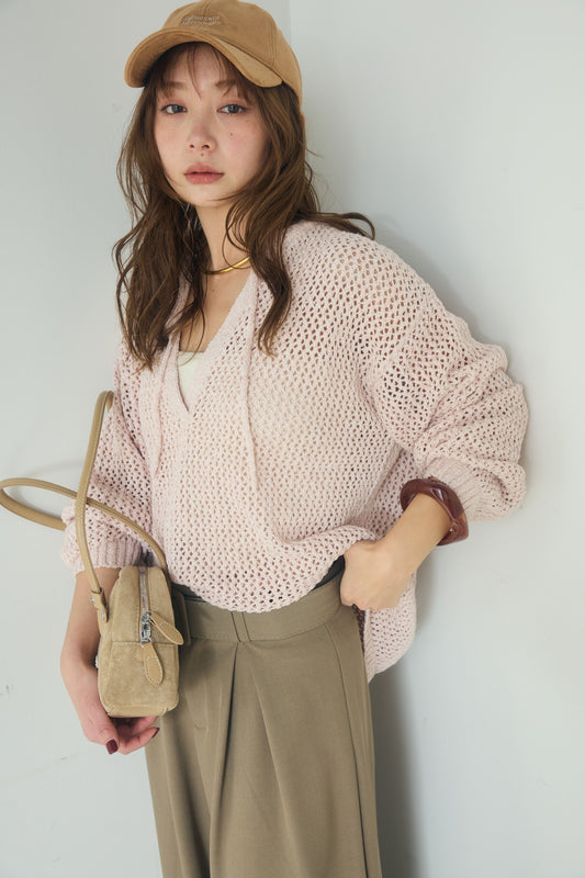 【着回しセット】[SET]ミックスメッシュキーネックプルオーバー+モチーフ付きシアーブルゾン+ベルト付きツータックワイドパンツ(3set)