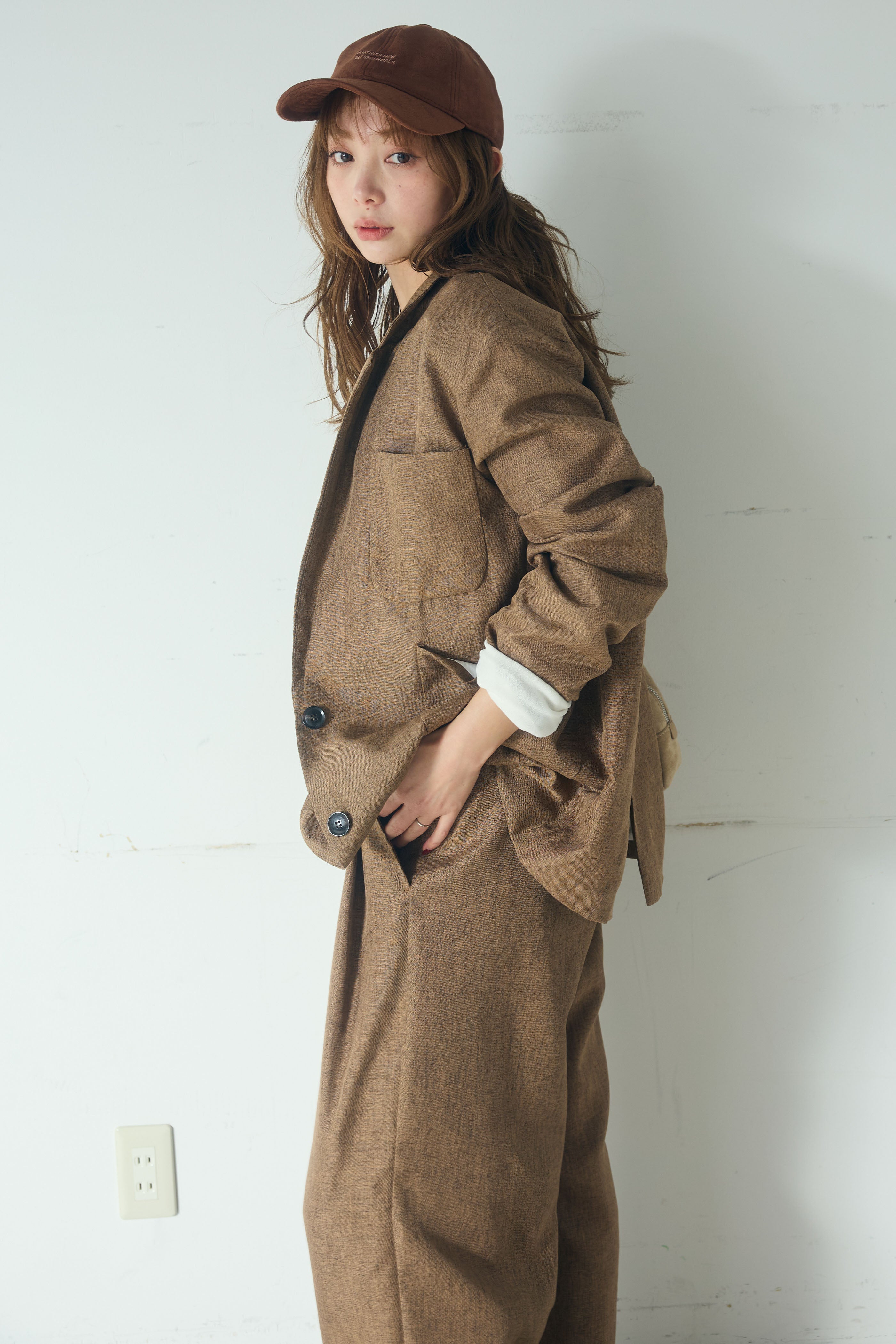 SET]リネンライクテーラードジャケット+リネンライク2タックパンツ