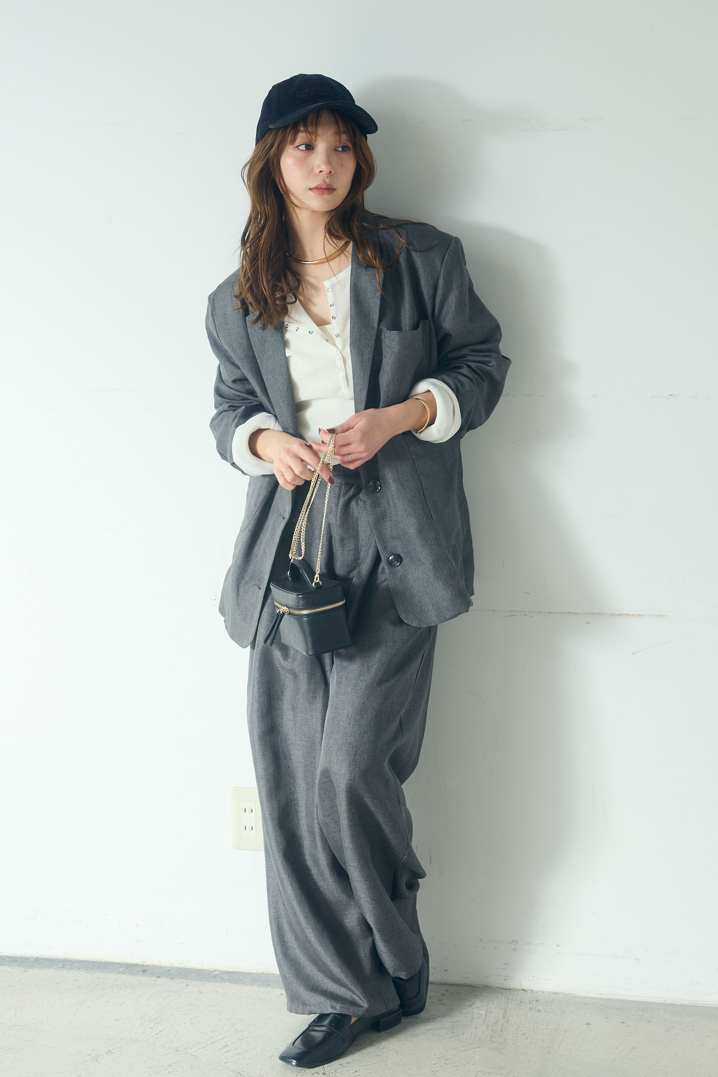 SET]リネンライクテーラードジャケット+リネンライク2タックパンツ