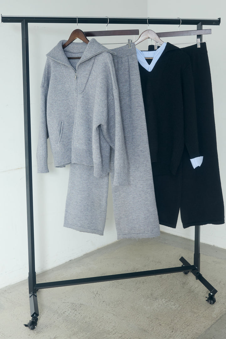 【着回しセット】[SET]ビッグカラーダブルジップニットSETUP+ストライプドッキングニットポロSETUP(2set)