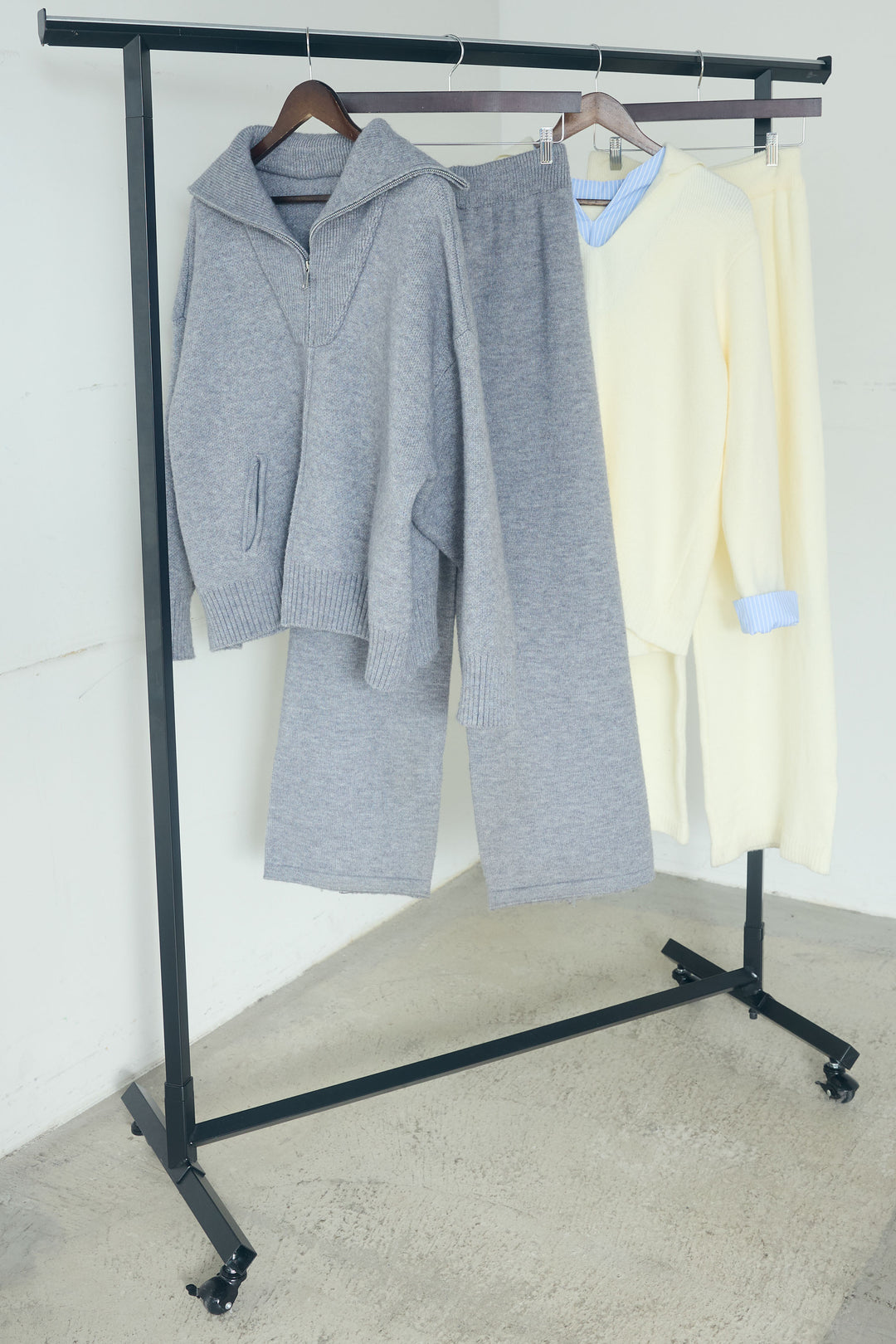 【着回しセット】[SET]ビッグカラーダブルジップニットSETUP+ストライプドッキングニットポロSETUP(2set)