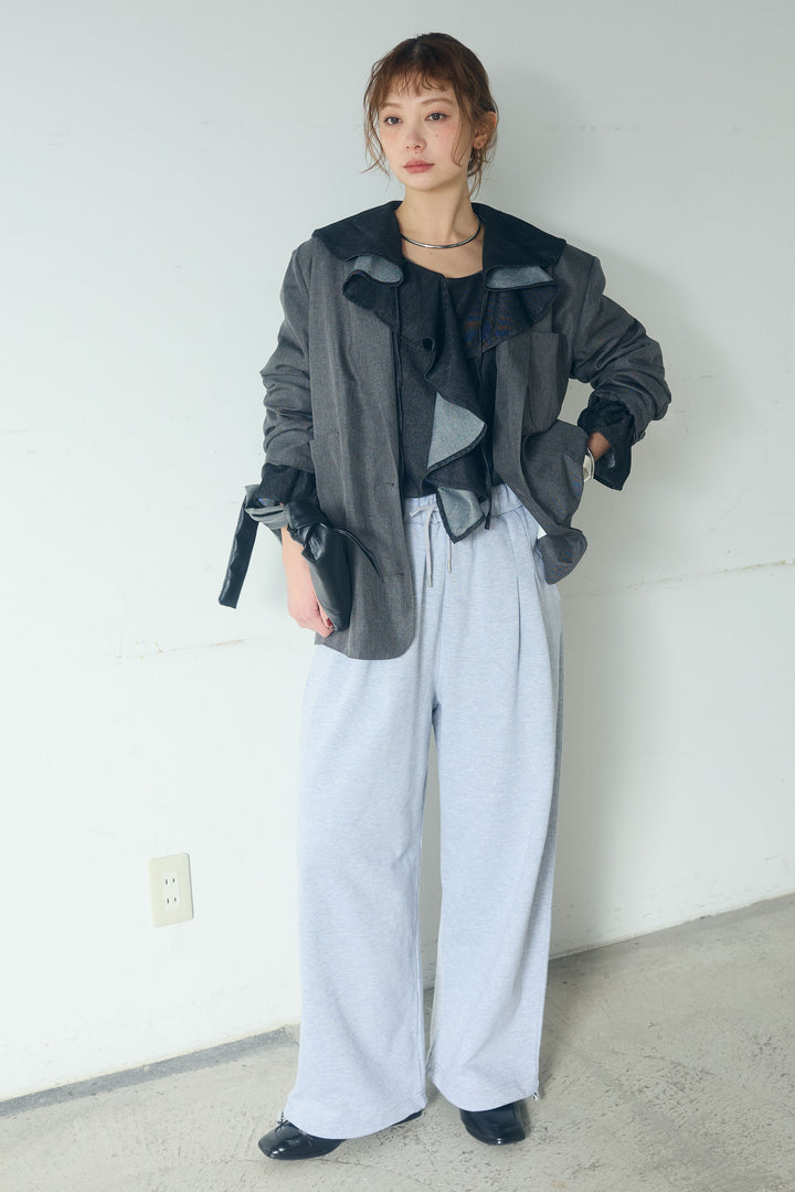 [SET]リネンライクテーラードジャケット+デニムフリルブラウス(2set)