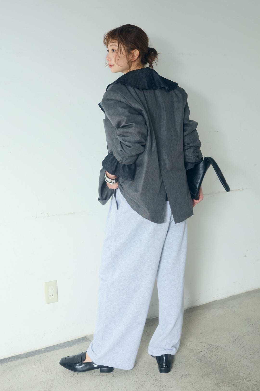 [SET]リネンライクテーラードジャケット+デニムフリルブラウス(2set)