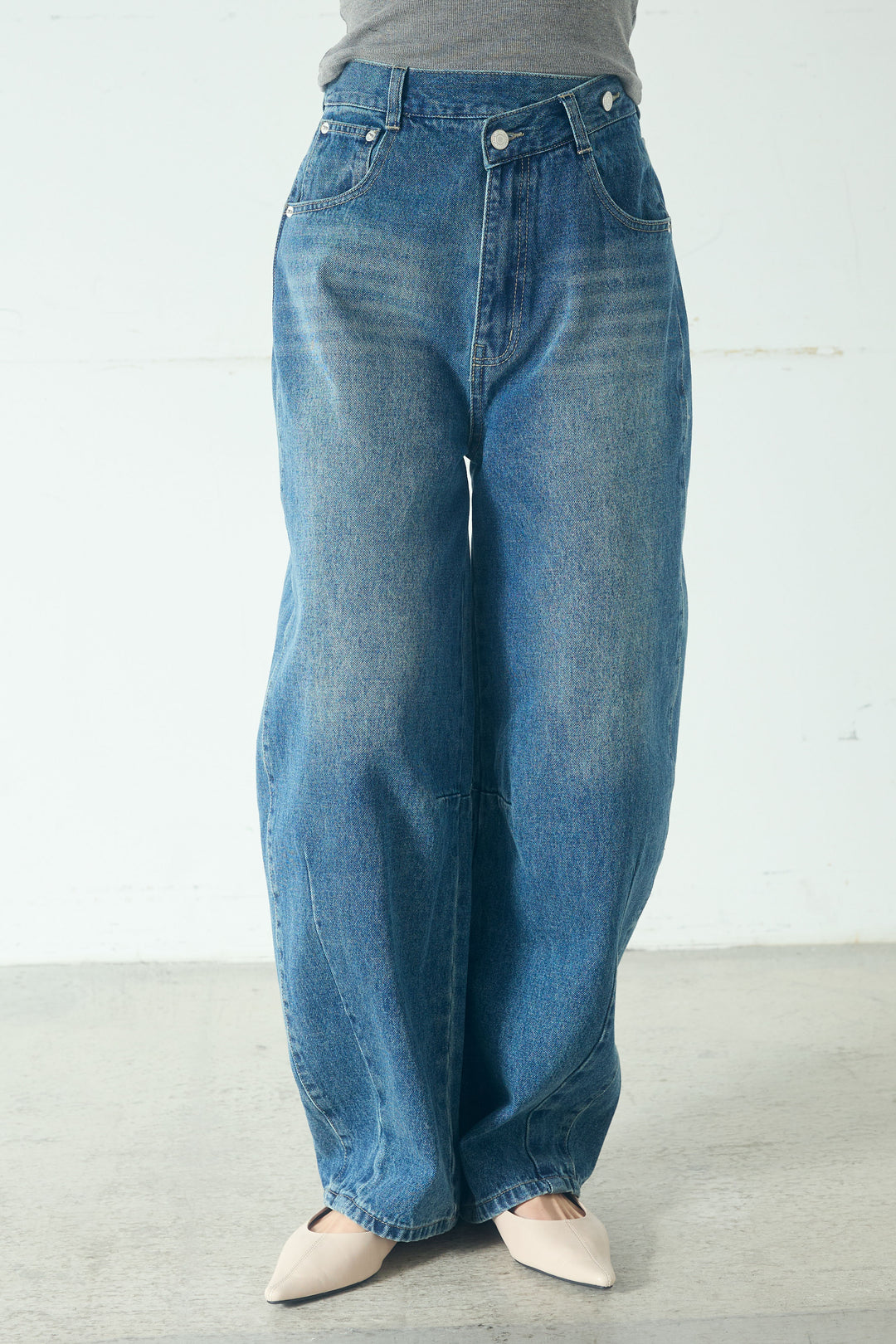 【即納】デニムアシメカーブパンツ