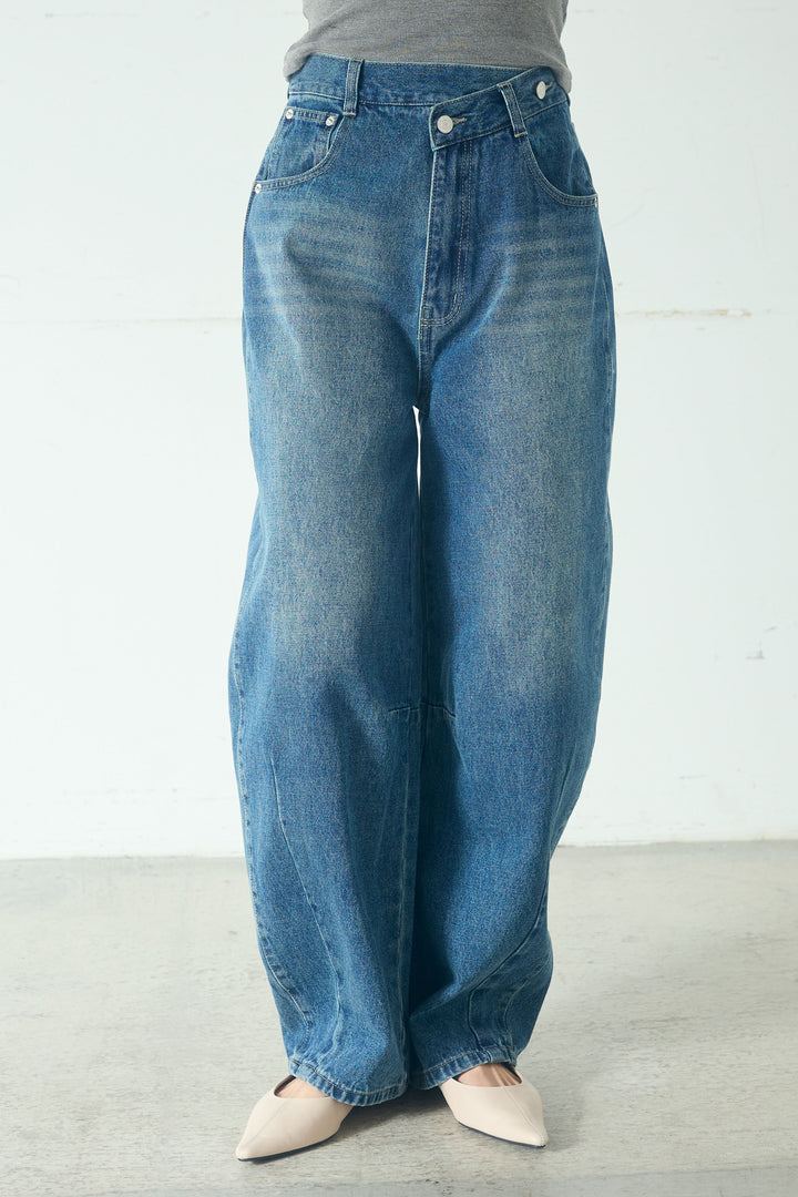 【即納】デニムアシメカーブパンツ