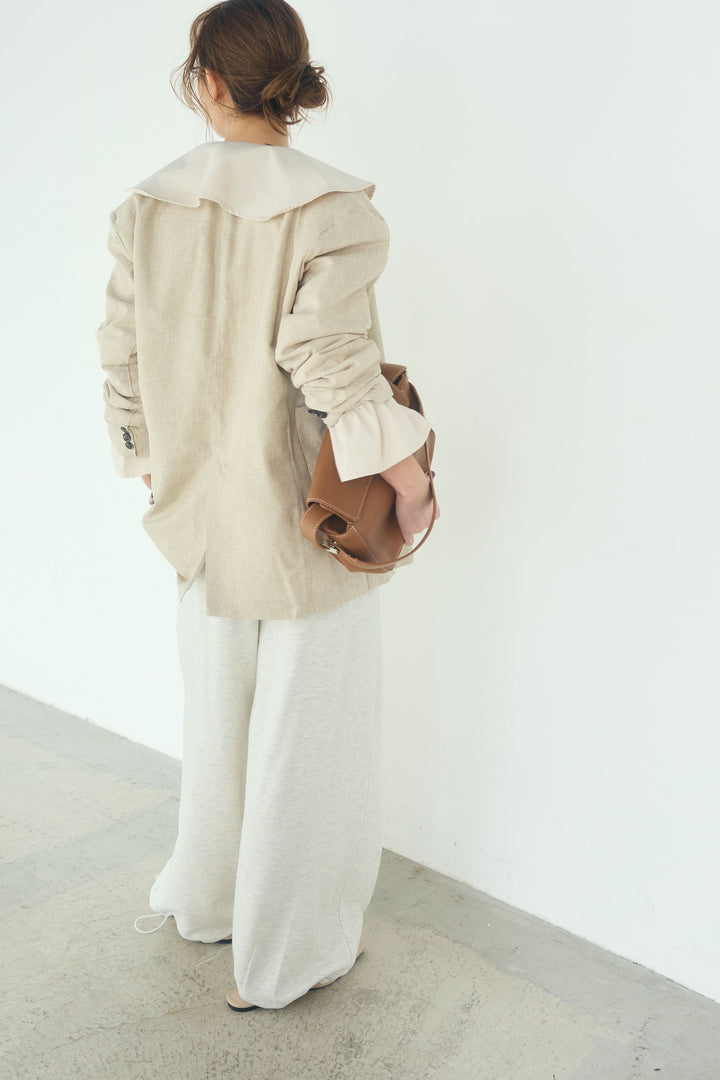 [SET]リネンライクテーラードジャケット+デニムフリルブラウス(2set)