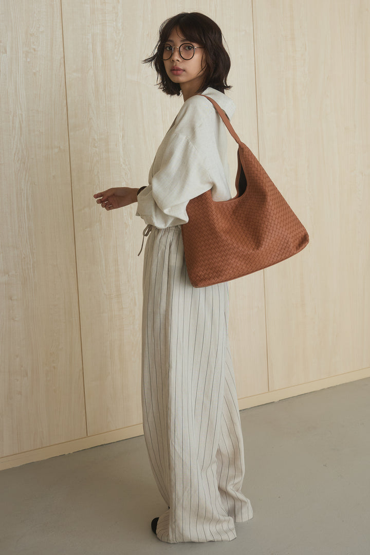 レザーライクメッシュワンハンドルバッグ/ブラウン