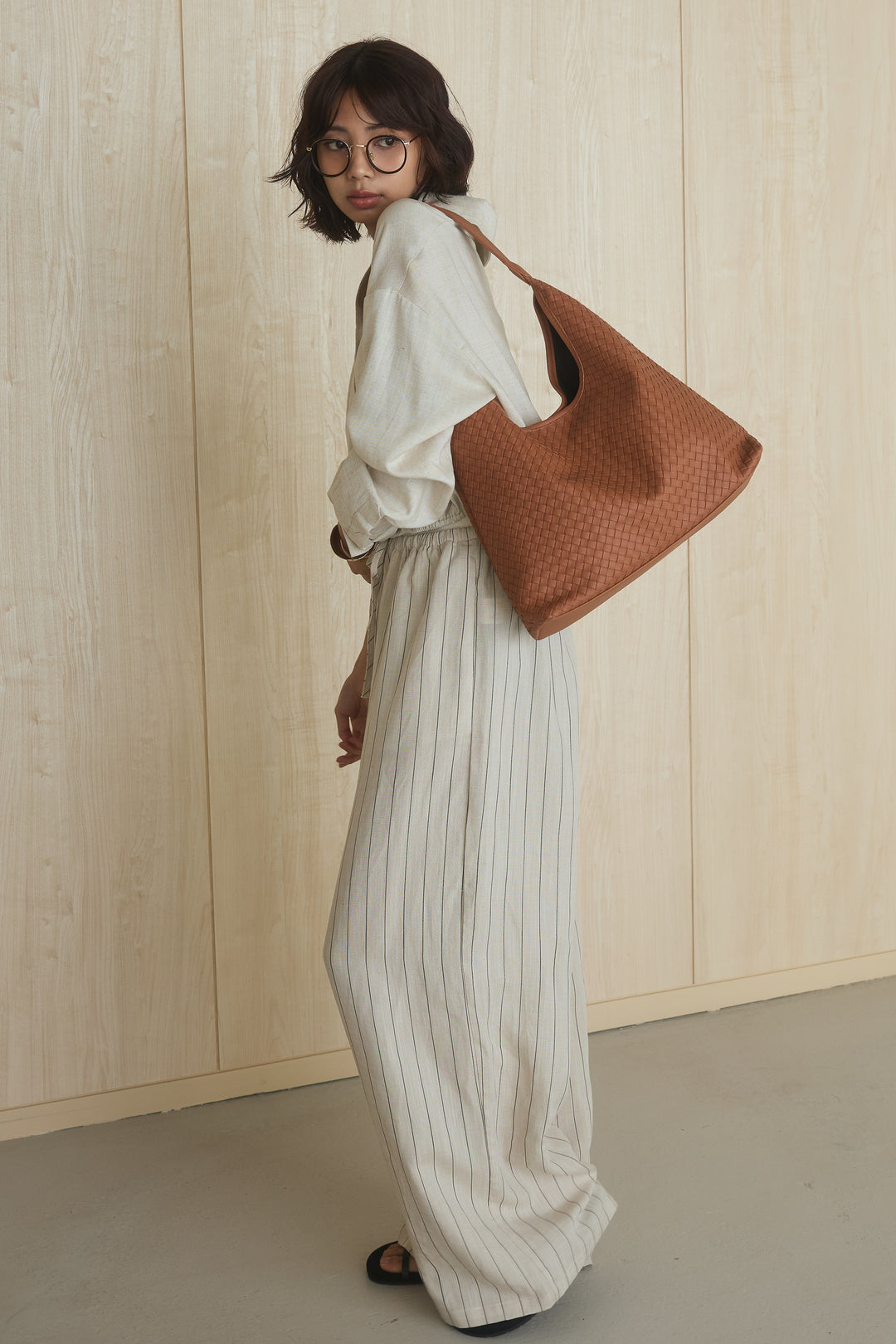 レザーライクメッシュワンハンドルバッグ/ブラウン