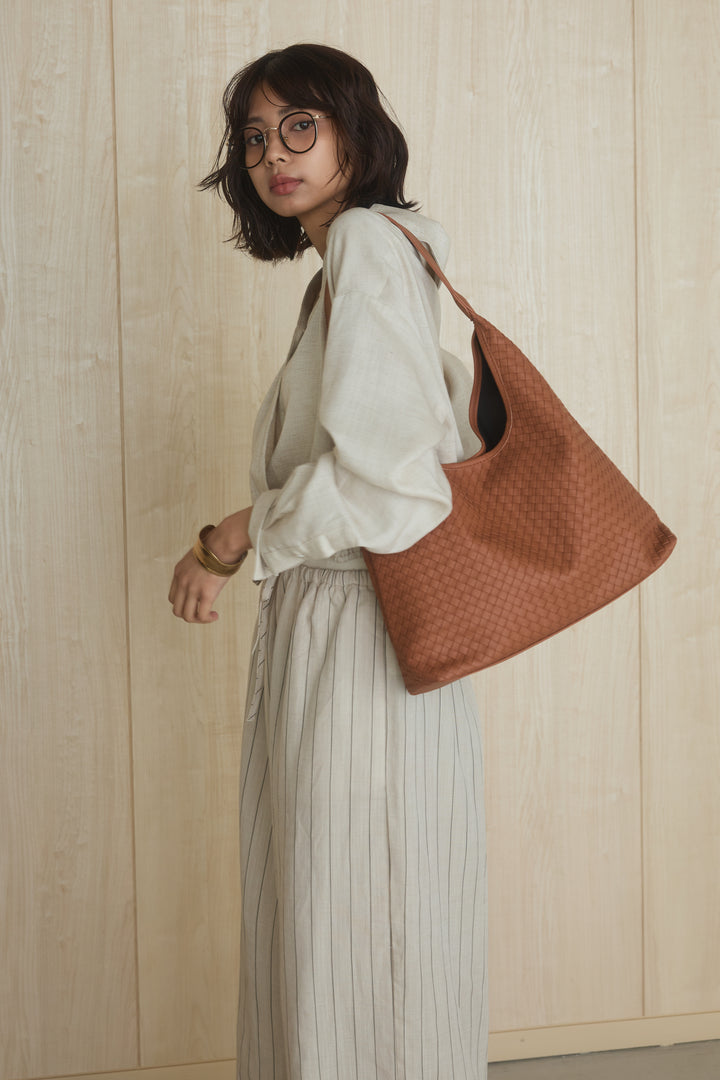 レザーライクメッシュワンハンドルバッグ/ブラウン