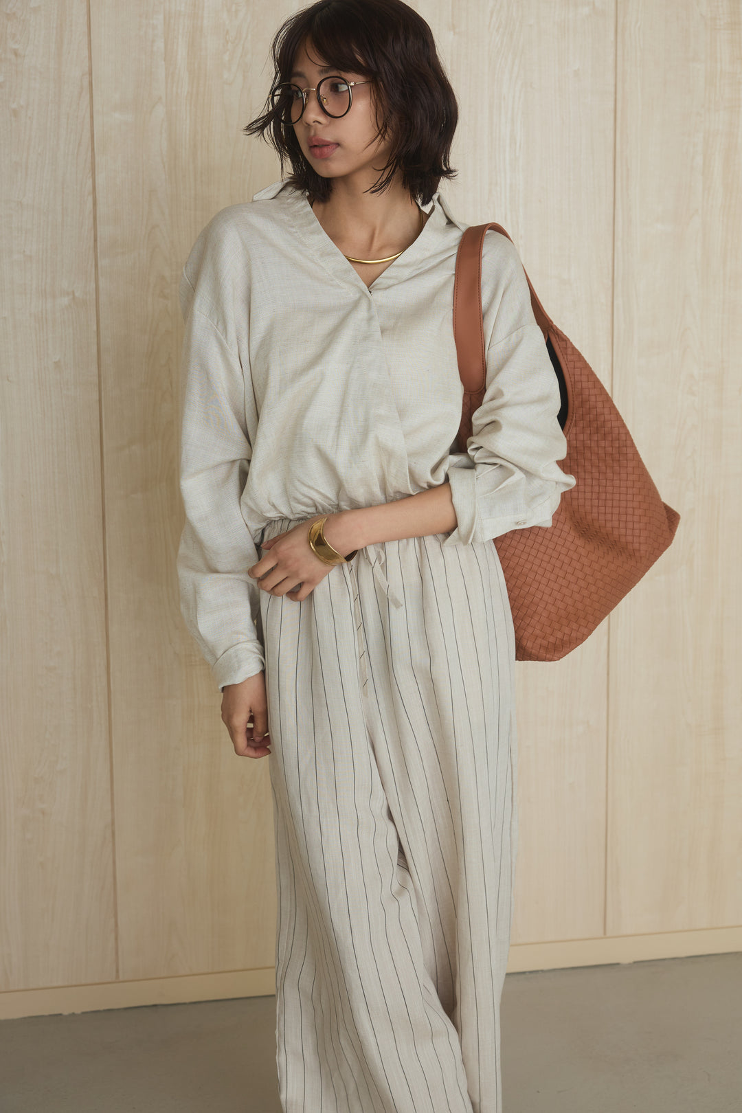 レザーライクメッシュワンハンドルバッグ/ブラウン