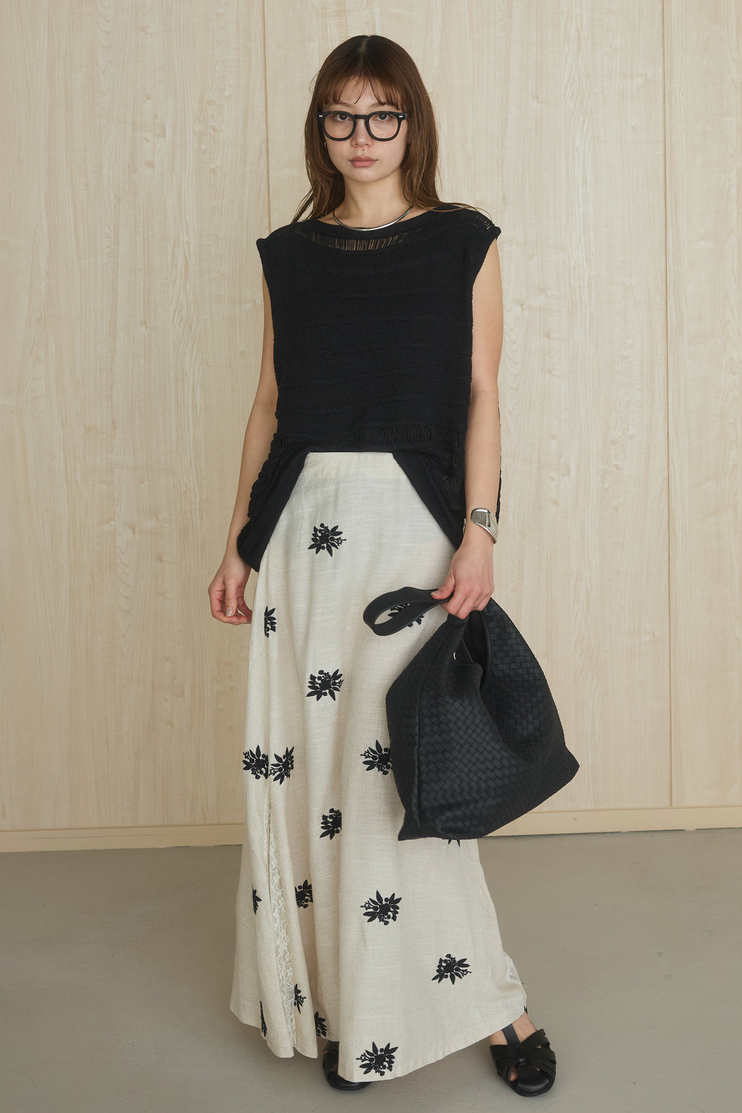 レザーライクメッシュワンハンドルバッグ/ブラック