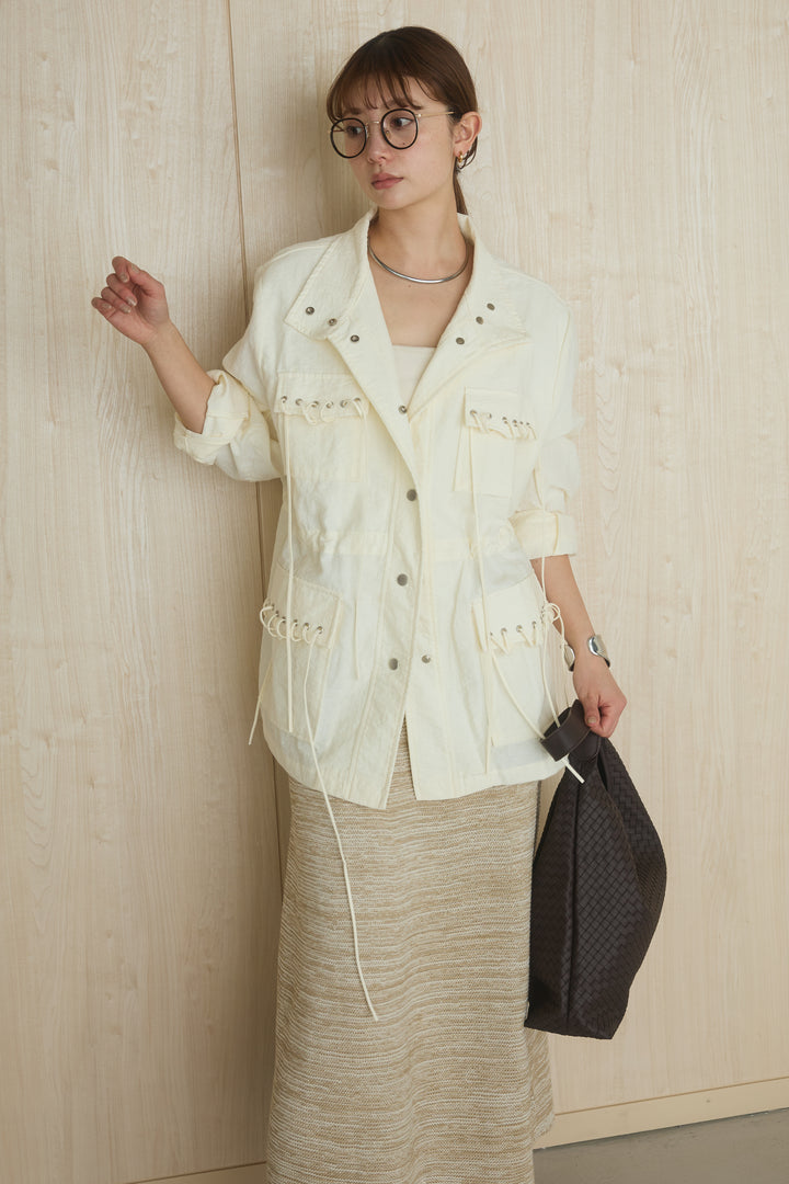 レザーライクメッシュワンハンドルバッグ/カーキ