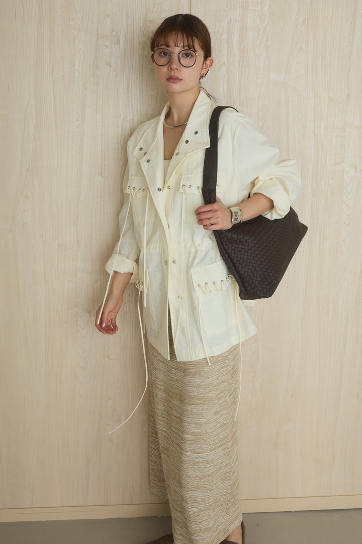 レザーライクメッシュワンハンドルバッグ/カーキ