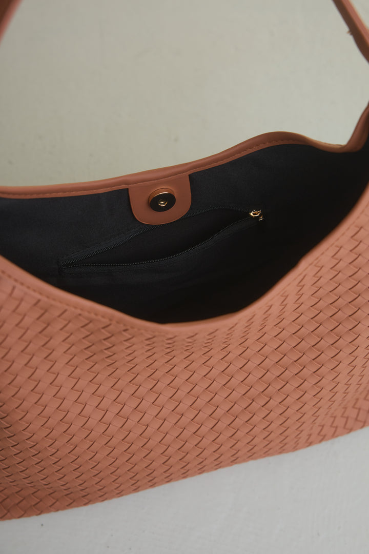 レザーライクメッシュワンハンドルバッグ/カーキ