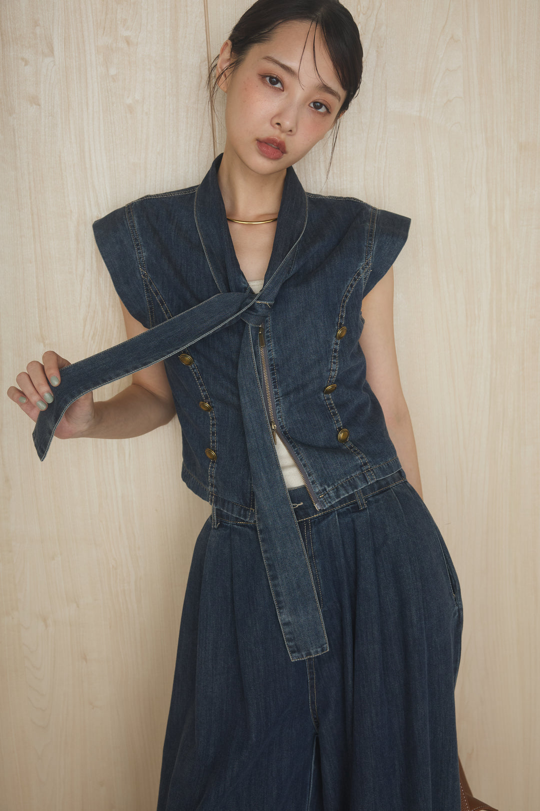 [SET]ネック紐付きデニムベストSETUP