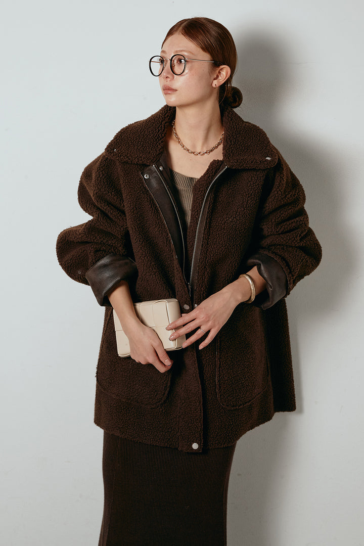 [SET]リバーシブルエコムートンコート+リブナローニットスカート(2set)