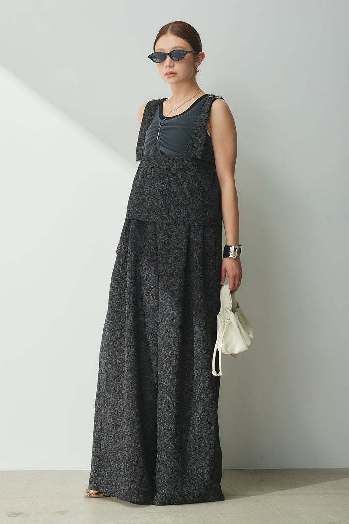 [SET]シャーリングシアータンクxリブタンクSET+ツイードライクケープサロペット(2set)
