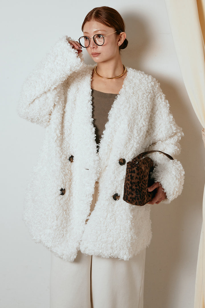 [SET]シープライクファージャケット+裏起毛スウェットワイドパンツ(2set)