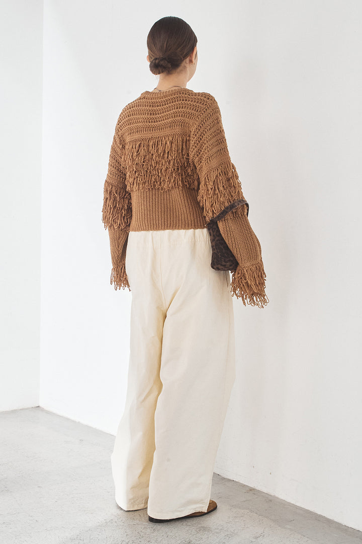 [SET]メッシュフリンジ切り替えプルオーバー+合繊ツイルスタンドウエスト巻きジョガーパンツ(2set)