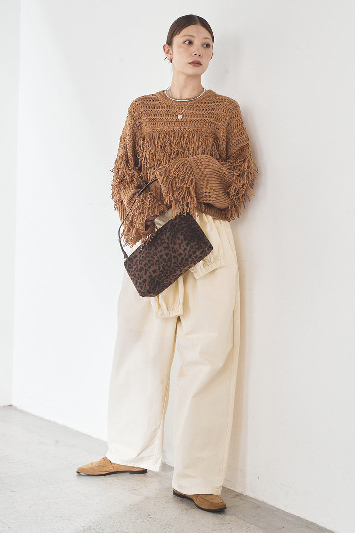 [SET]メッシュフリンジ切り替えプルオーバー+合繊ツイルスタンドウエスト巻きジョガーパンツ(2set)