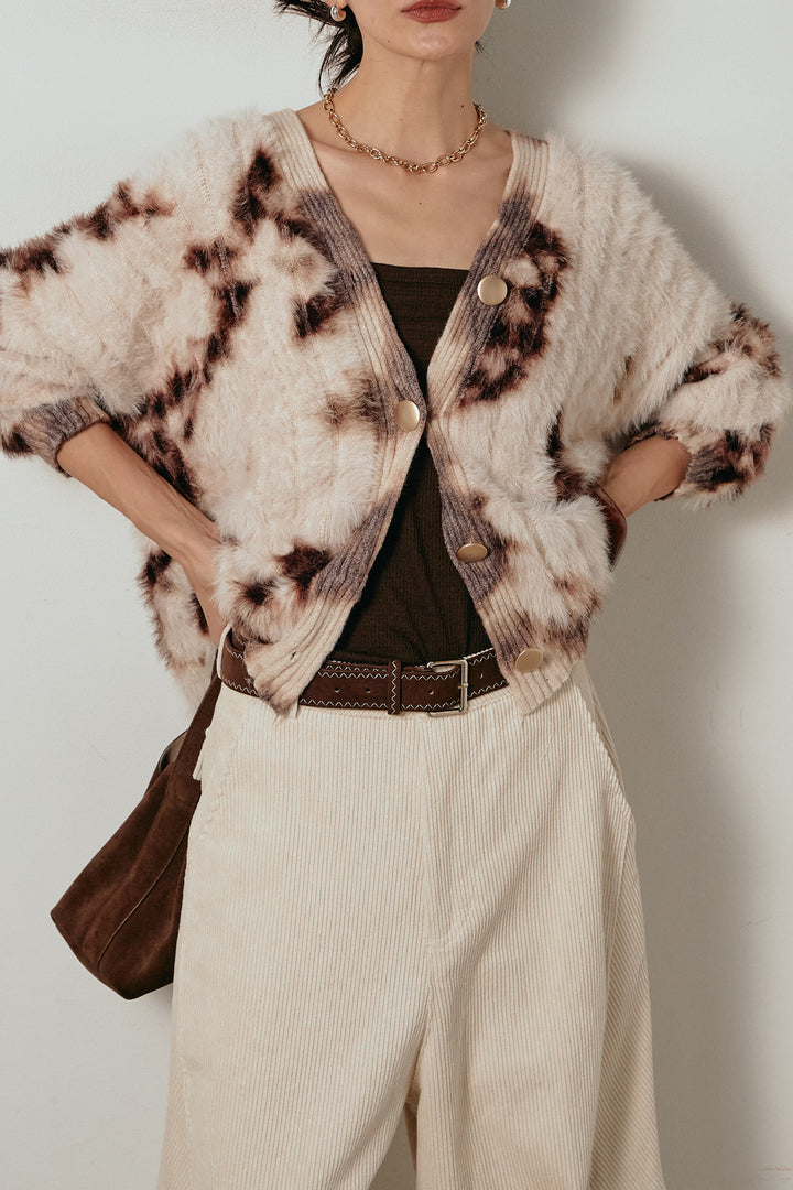 【着回しセット】[SET]タイダイ柄シャギーニットカーディガン+タック入りコーデュロイワイドパンツ+タイダイ柄シャギーニットカーディガン(3set)