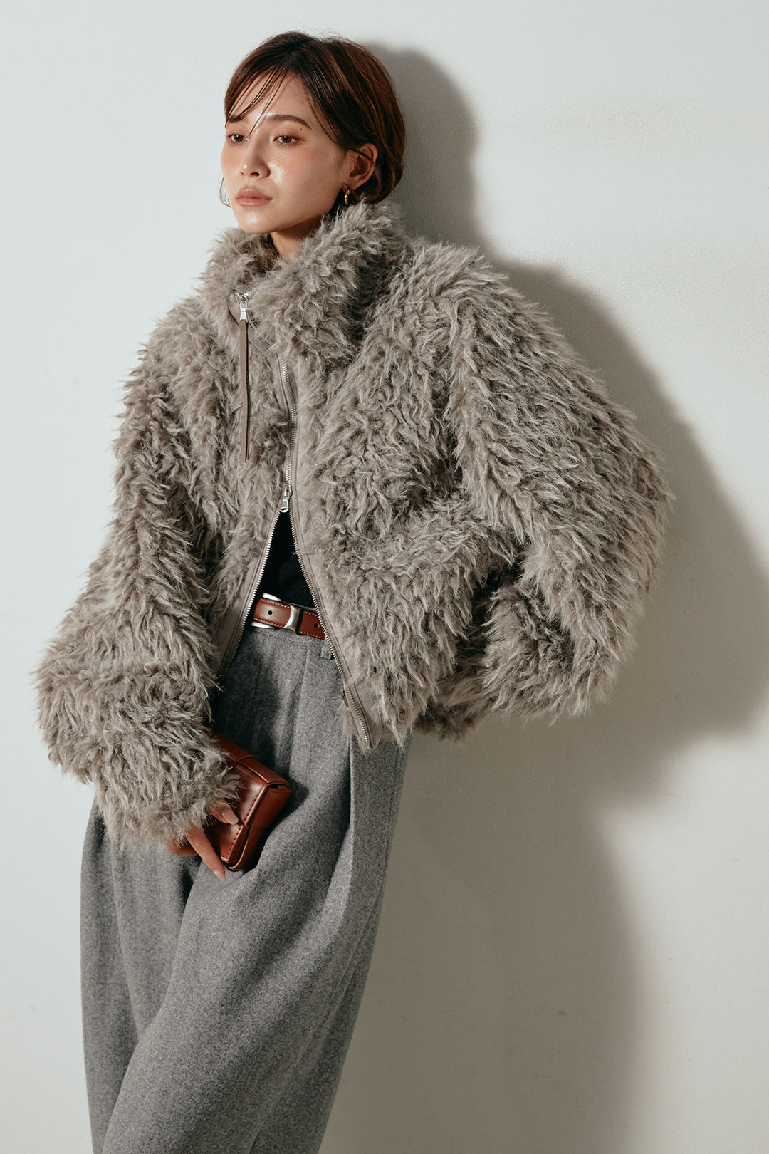 【着回しセット】[SET]ミックスシープファースタンドブルゾン+花柄刺繍ベロアフレアスカート+フェイクウールタックトラウザーズパンツ(3set)