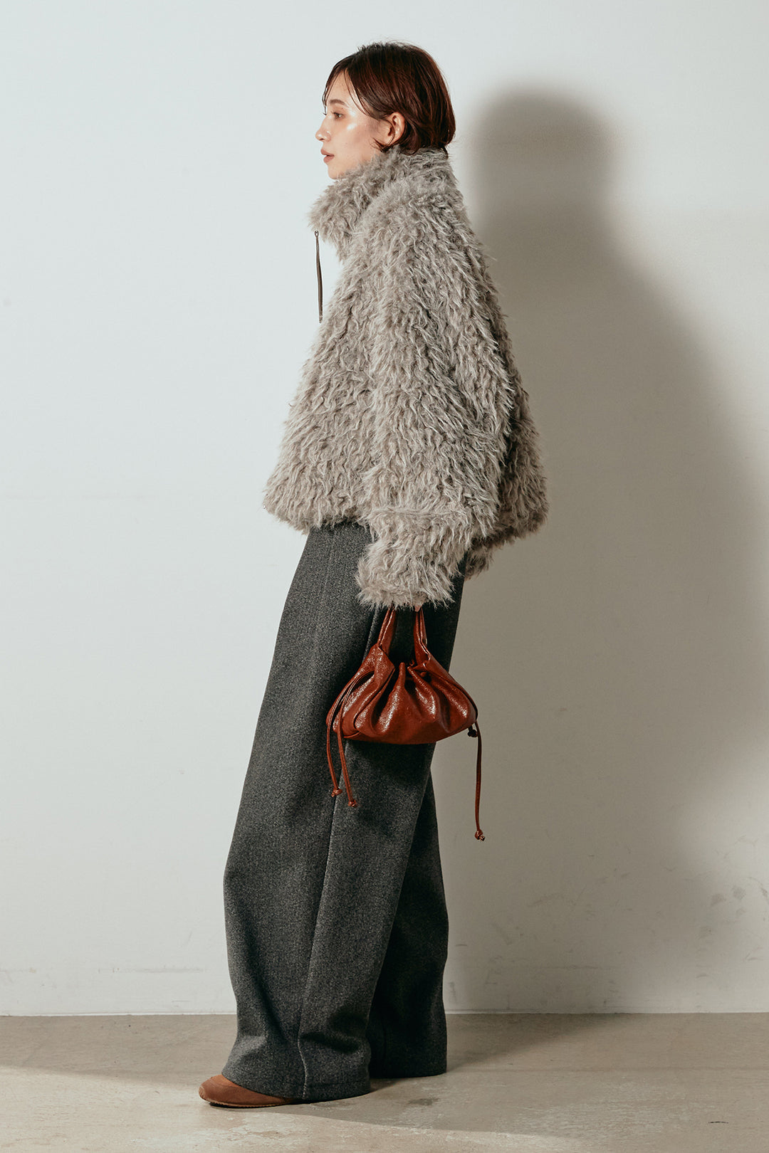 【着回しセット】[SET]ミックスシープファースタンドブルゾン+花柄刺繍ベロアフレアスカート+フェイクウールタックトラウザーズパンツ(3set)